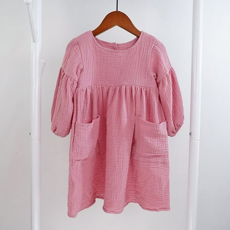 

DancePeanut Autumn Spring Children s Clothes Organic Cotton Double Gauze Loose Pockets Baby Girls Dress Fashion Princess Casual Kids Dresses