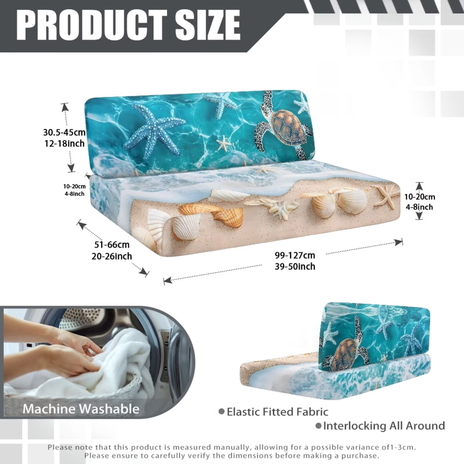 Uorisanigo RV Dinette Cushions Stretch Beach Turtle Camper Seat Cushion Slipcovers Washable Camper Sofa Chair Cover Furniture Protector Cushion Covers for Couches