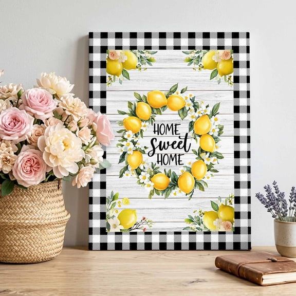 Canvas Wall Art Country Vintage Farm Canvas Art Print Fruit Yellow Lemon Wood Grain Pictures Wall Decor for Living Room Bedroom Artwork Decorations Stretched Framed Ready to Hang 16"x20"