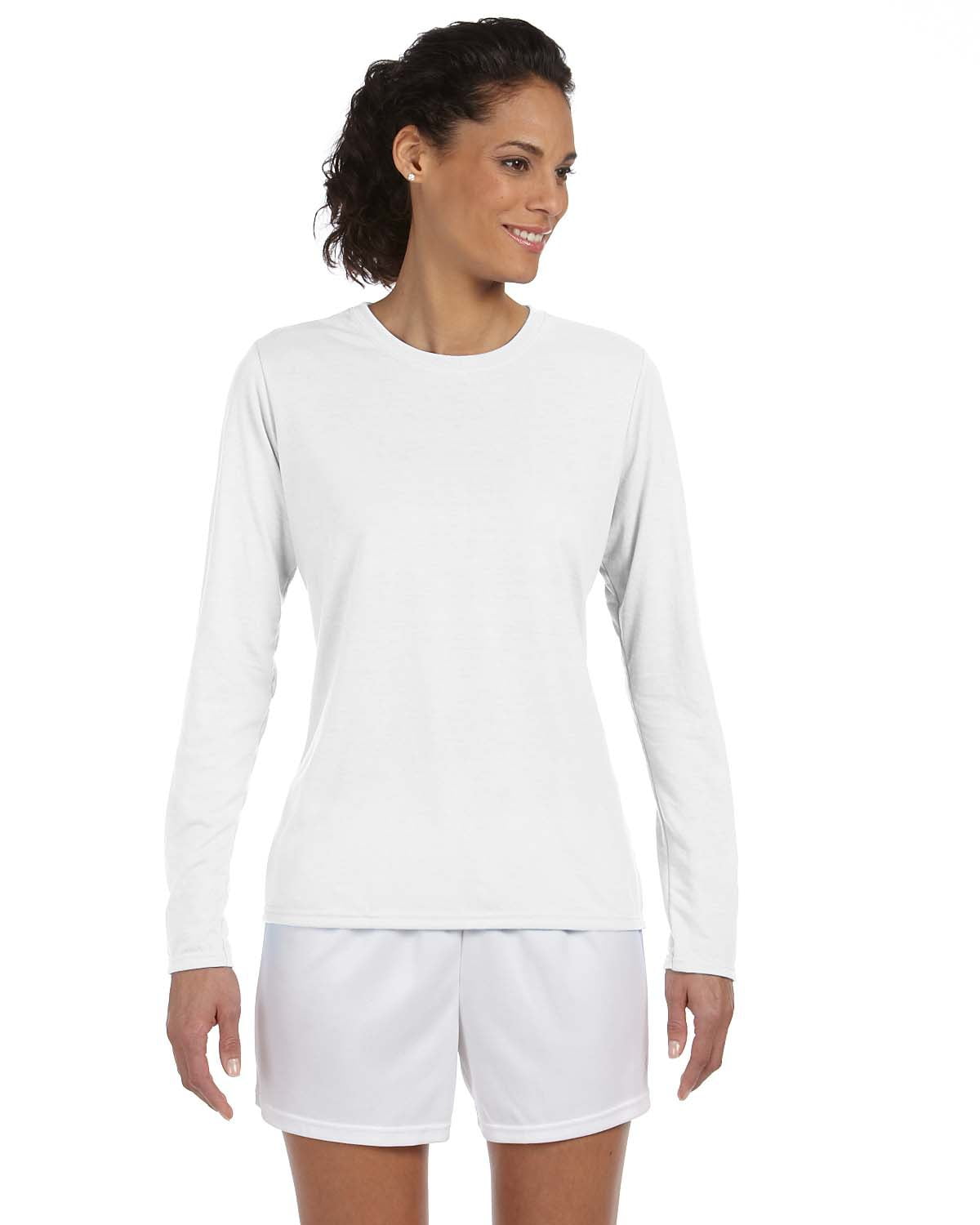 Gildan - The Gildan Ladies Performance 5 oz Long Sleeve T-Shirt - WHITE ...