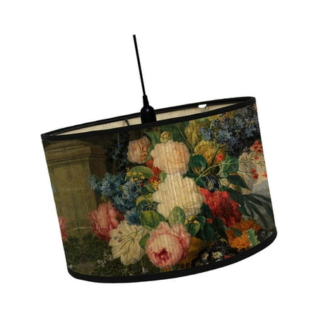 

Drum Lamp Shade Printed Bamboo Lamp Shade Medium Drum Lampshade Retro Hanging Light Cover for Pendant Light Bedside Lamp Cafe Living A