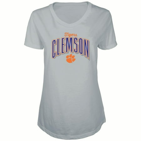 Clemson Tigers Memorial - Women's Russell Heathered Gray Clemson Tigers Tunic Cap Sleeve V-Neck T-Shirt