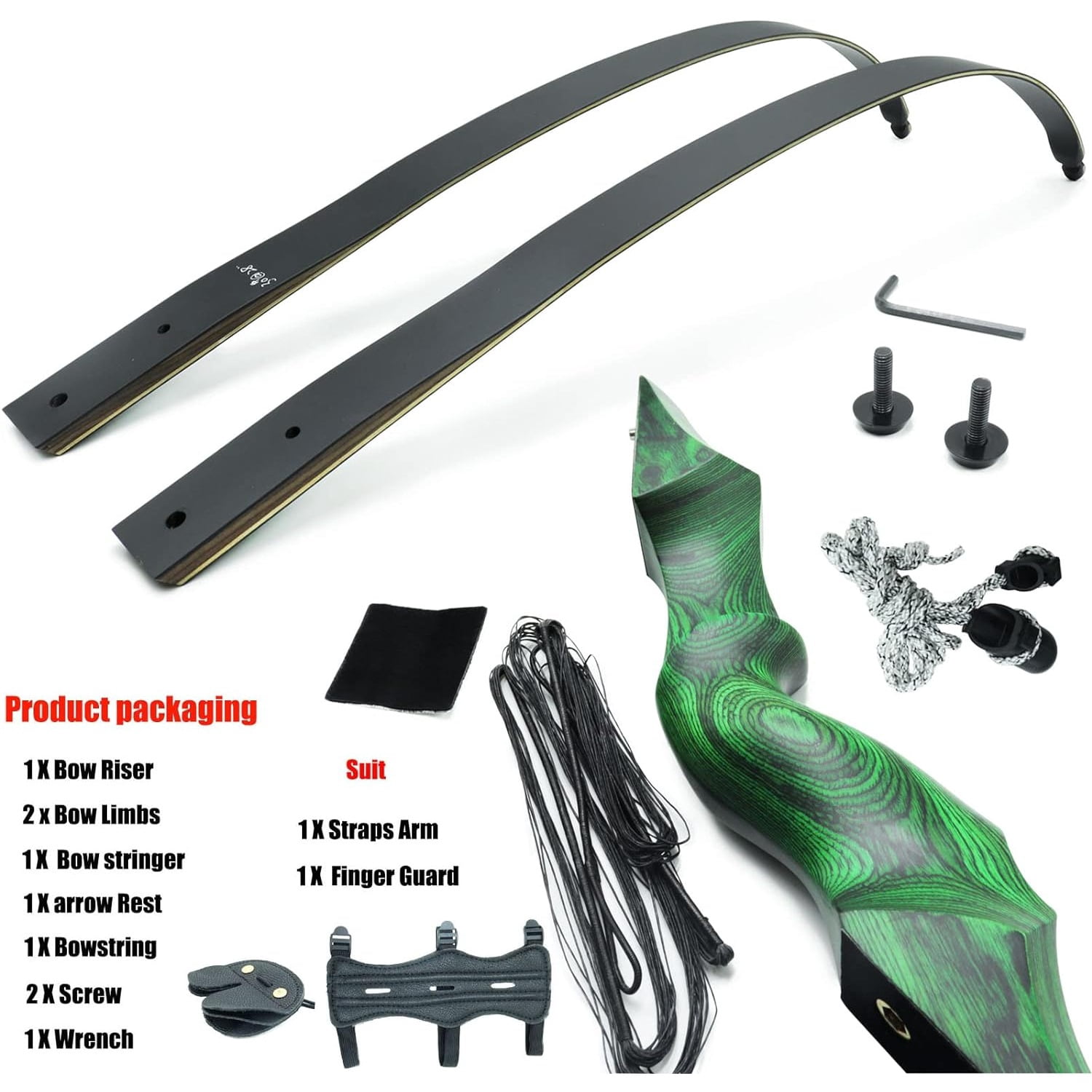 Black Hunter Archery Takedown Recurve Bow 60" Right Hand Hunting Bow Set with Arm Guard Finger Guard Bow Stringer Fur Pad Arrow Rest  20-60 lbs（20lbs）