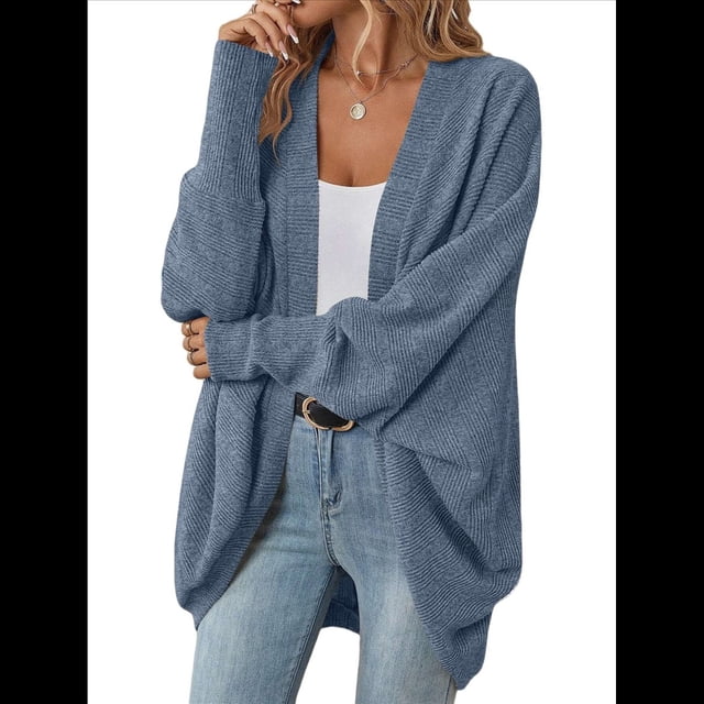 Suéter Cárdigan Extragrande de Punto Suave para Mujer con Bolsillos Azul M