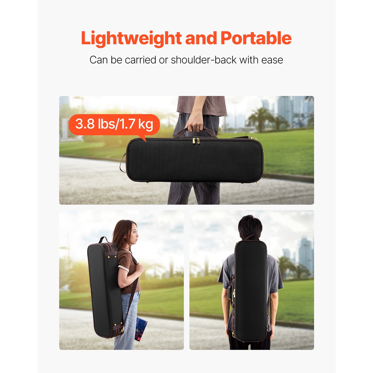 KFFKFF 4/4 Full Size Violin Case, Integrated Hygrometer, Lightweight Travel Carry Bag, Plush Interior, Shoulder Straps, Scratch-Resistant, Oblong Design, for Violin, Black