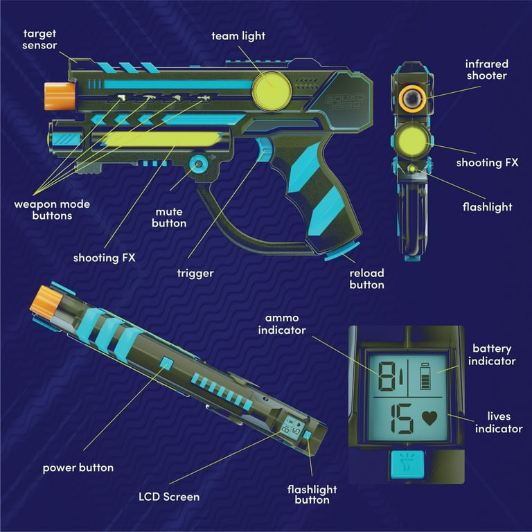 HERO SQUAD Laser Tag Set of 4, Rechargeable Blasters, LCD Screens