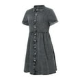 thumbnail image 6 of Women's Short Sleeve Button Down Denim Dress Summer Flowy Tiered Babydoll Jean Shirt Dresses, 6 of 7