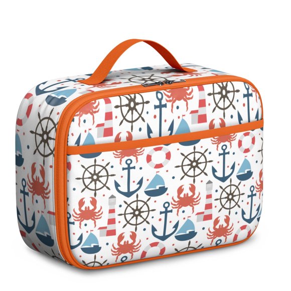 Sac à Lunch – Ancre Nautique Bateau Côtier Vagues Marines Phare Océan Ancre Carte Plage Tropicale Été Boussole Sac à Lunch Isolé pour École et Voyage