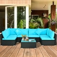 thumbnail image 4 of Gymax Ensemble de Conversation de Patio en Rotin 7 Pcs Ensemble de Meubles Sectionnels avec Coussin Bleu, 4 of 10