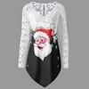 Fashion Women Casual Merry Christmas Print Blousel Lace Patchwork T-shirt Tops