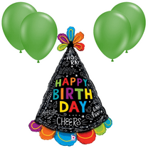 LoonBalloon 31 Inch Party Hat Birthday Balloon with 4 latex balloon- Festive & Fun
