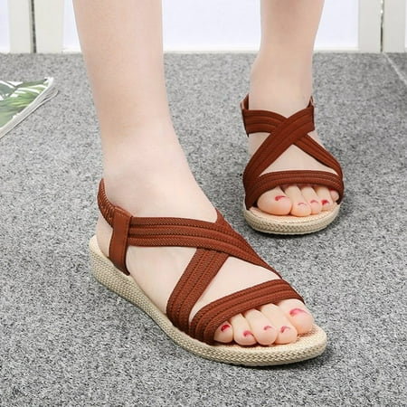 

BRISEZZS Women s Flat Sandals- Casual Cross Strap Non-slip Beach Sandals Open Toe Summer Sandals #955 Brown