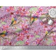 thumbnail image 2 of Soimoi Pink Silk Fabric Stripe,Floral & American Robin Bird Print Fabric by Yard 42 Inch Wide, 2 of 3