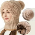 thumbnail image 5 of Women’s Thermal Knit Hood, 3 in 1 Lined Winter Hat, 3-in-1 Beanie Hat with Scarf and Mask for Women Windproof(Beige), 5 of 7