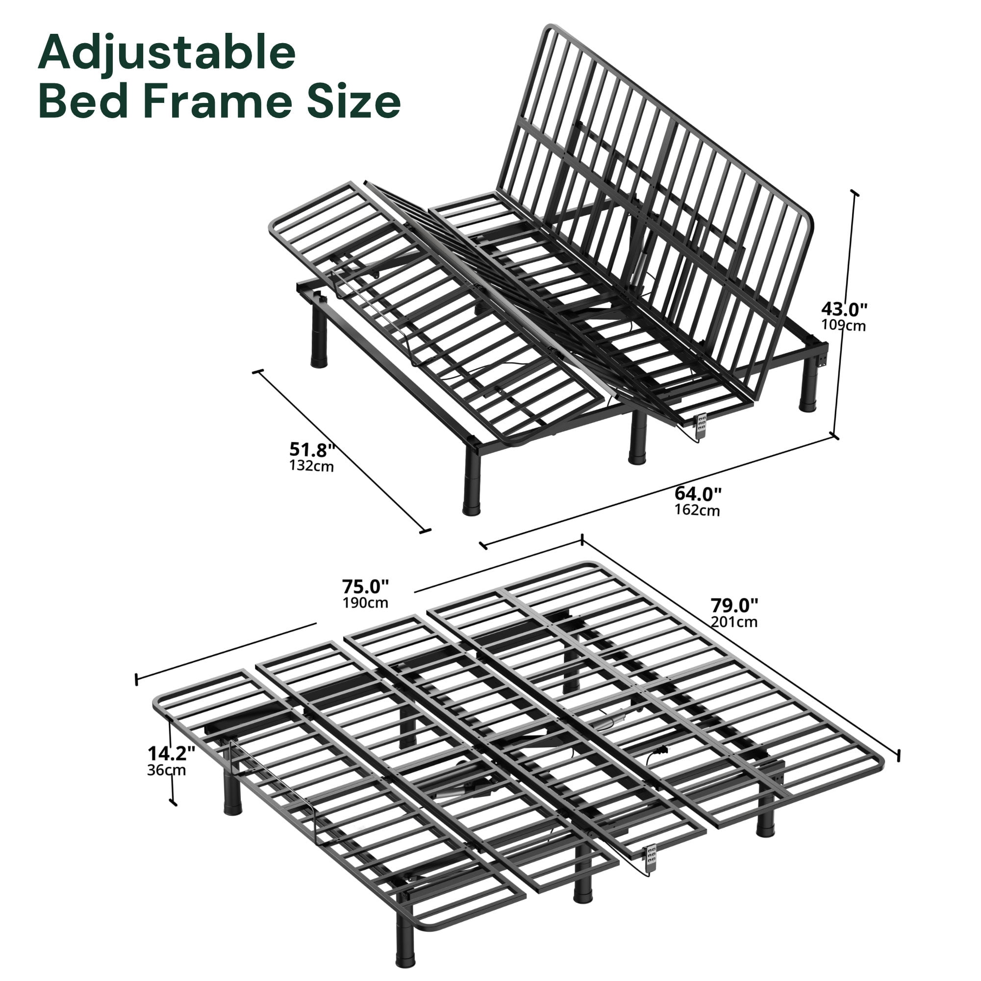 SunsGrove King Size Adjustable Bed Frame with Wired Remote, Independent Head and Foot Incline, Electric Bed Frame Base, Adjustable Leg Heights and Easy Assembly