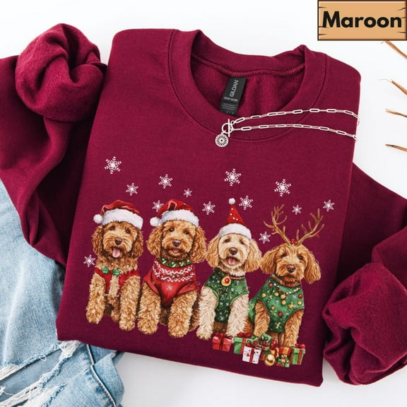 Golden Doodle Christmas Sweatshirt, Dog Lover Gift, Golden Doodle Dogs Xmas Lights Shirt