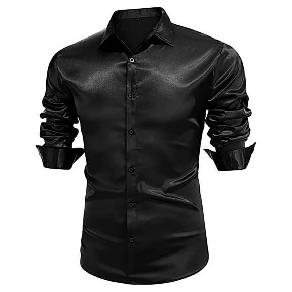 Men's Glossy 70s Vintage Disco Long Sleeve Shirt Casual Top