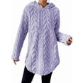 thumbnail image 2 of Women'S Solid Color Long Sleeve Hooded Jacquard Sweatshirt Jacket Slim Fit Drawstring Plush Sweatshirt Purple L, 2 of 8