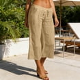 thumbnail image 6 of Womens Capri Pants 2026 Knee Length Cotton Linen Capris Summer Beach Wide Leg Elastic Waist Bottoms Pocket Khaki 2XL, 6 of 6