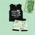 thumbnail image 2 of Otqutp Kids Beach Outfits Set for Spring Toddler Boys Girls Sleeveless Cartoon Letter Printed Vest T Shirt Tops Shorts Outfits, 2 of 6