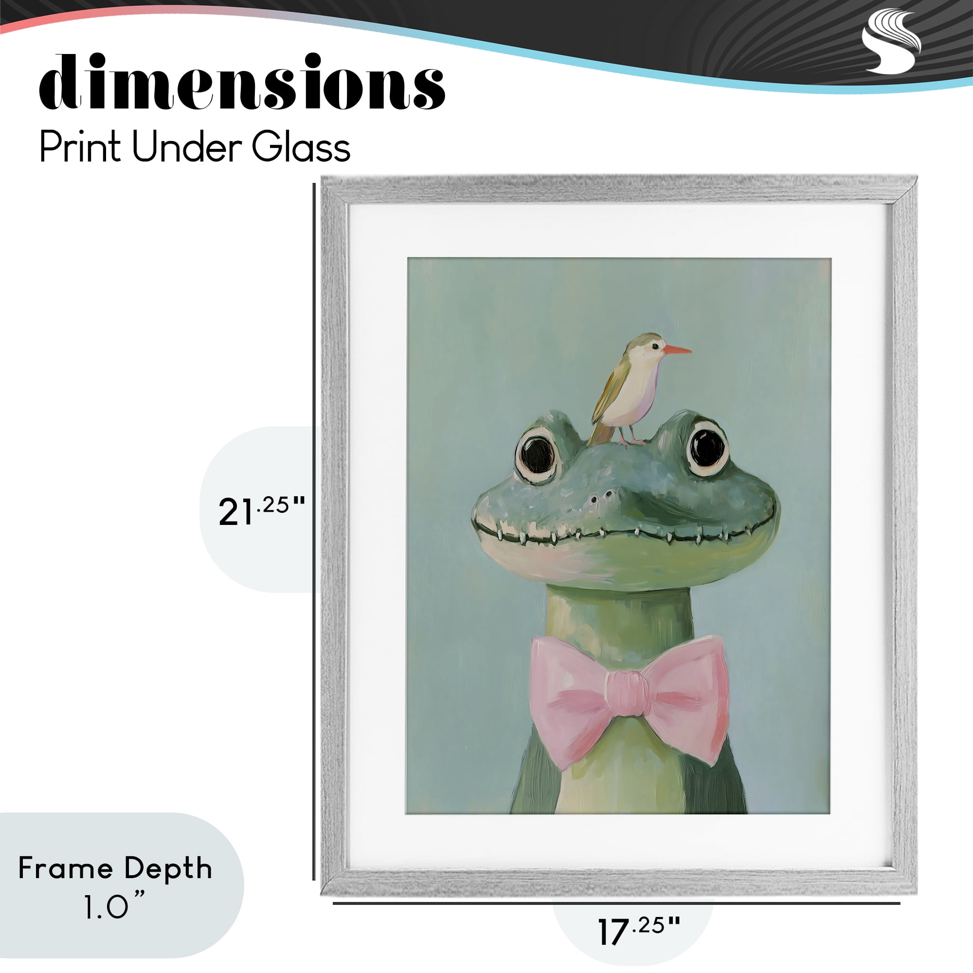 Stupell Industries Crocodile & Bird with Bowtie Gray Framed Print Under Glass, design by The Prints Vibe