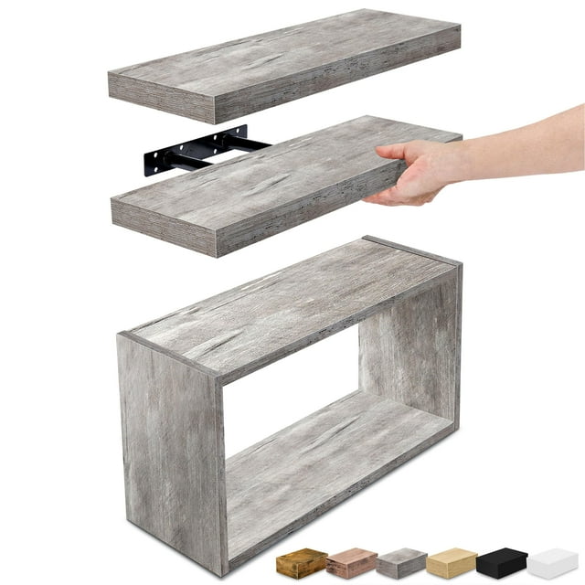Sorbus Floating Shelves for Wall Set of 3 - Bathroom Shelves for Wall Storage, Over Toilet, Bedroom, Farmhouse, Wall Decor - 2 Floating Shelves with Invisible Brackets & 1 Rectangular Box