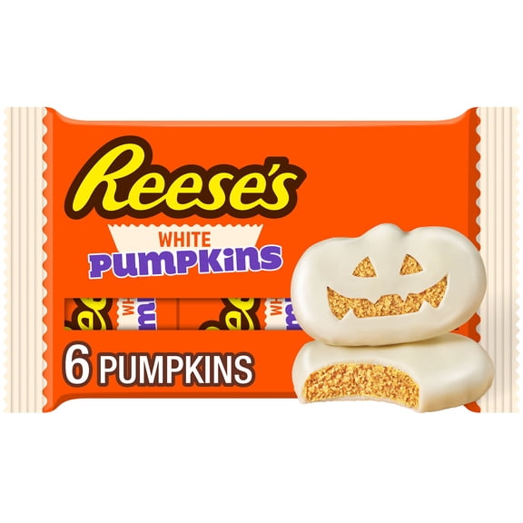 REESE'S White Creme Peanut Butter Pumpkins, Halloween Candy Packs, 1.2 oz (6 Count)