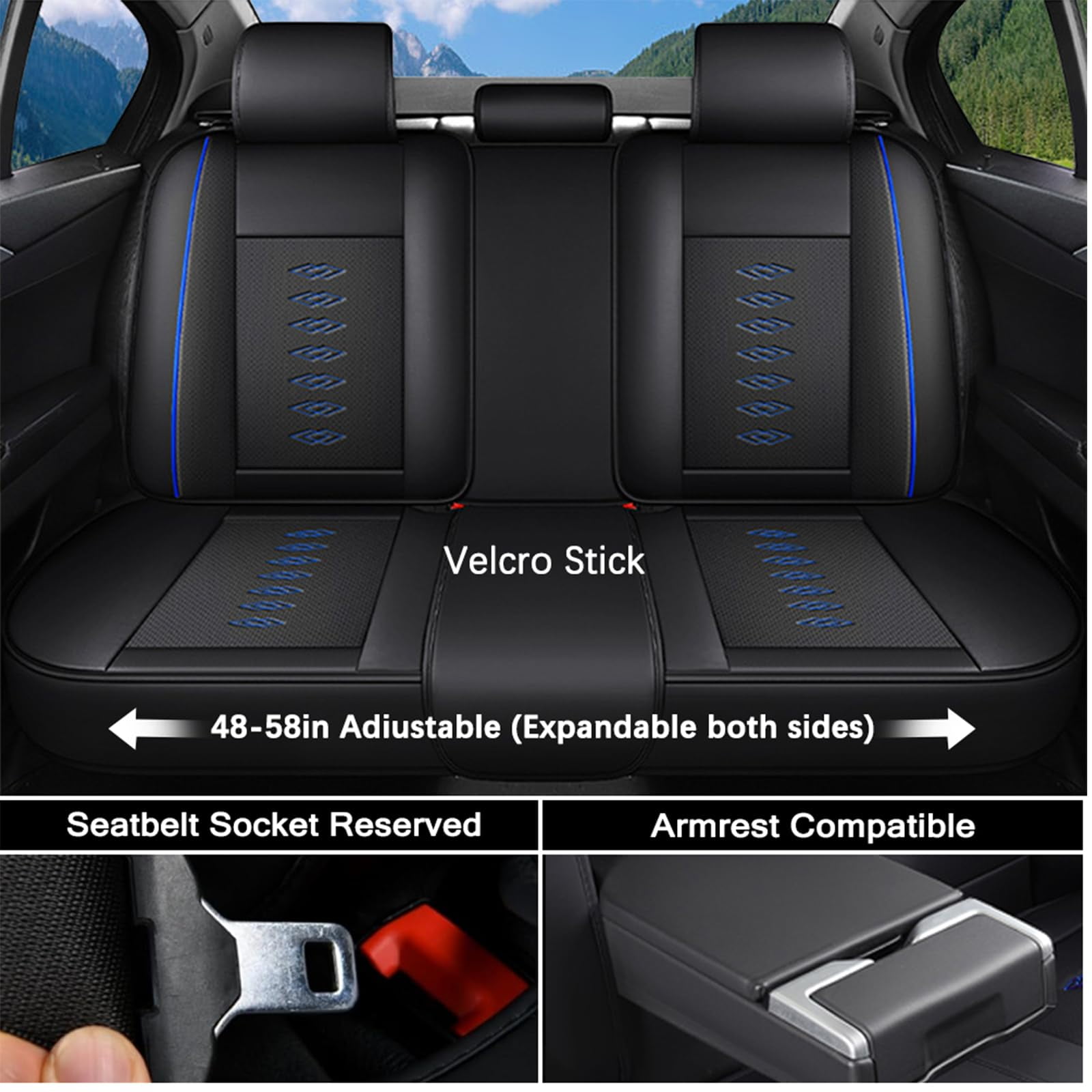 Leather Seat Covers for Honda Most 98% Cars SUVs,Car Seat Covers Full Set,Waterproof Car Seat Protectors with Airbag,Comfort Interior Cover Seats for Cars(Black+Blue,Pillows)