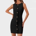 thumbnail image 2 of bbyeadc Women's Business Casual Dress Sleeveless Button Down Zipper Work Dress Women Comfy Boat Neck Elegant Party Dresses Spring Fitted Basic Clothing, Black L, 2 of 8