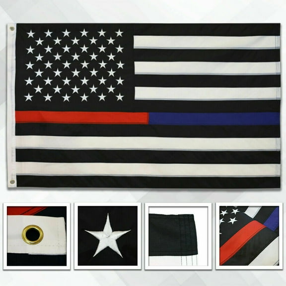 3x5cEmbroidered Thin Red Blue Line Flag 210D