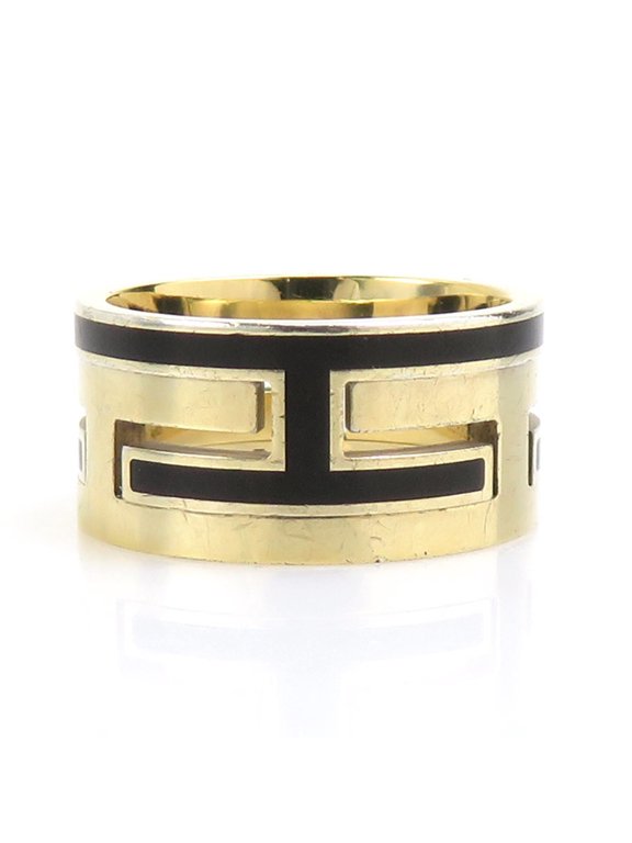 Pre-Owned Hermes HERMES Ring Move H Sterling Silver 925 Enamel Gold Black Women's 1 e62218a