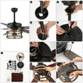 thumbnail image 3 of JONATHAN Y Joanna 52" 2-Light Rustic Industrial Iron/Wood/Seeded Glass Mobile-App/Remote-Controlled LED Ceiling Fan, Black/Brown/Clear, 3 of 13