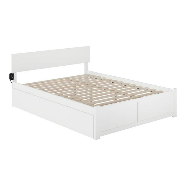 Pemberly Row Modern Wood Queen Bed with Footboard/Trundle in White
