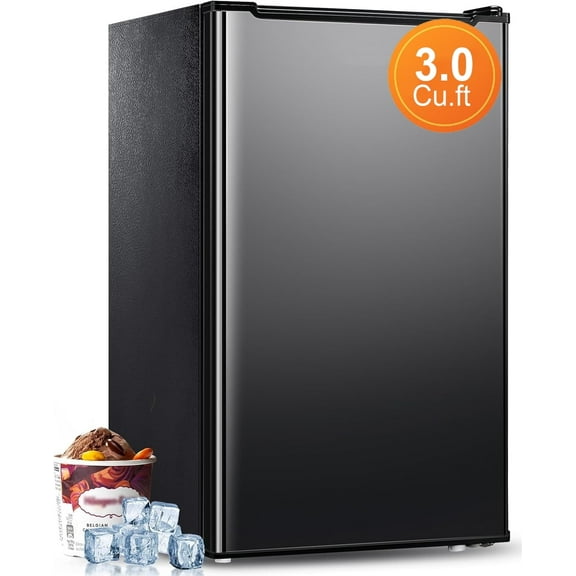 Kcpolre 3.0 Cu.ft Compact Upright Freezer, Mini Freezer with Adjustable Thermostat, Removable Shelves, Reversible Black Door, Ideal for Garage/Dorm/Office/Apartment/Kitchen, Black