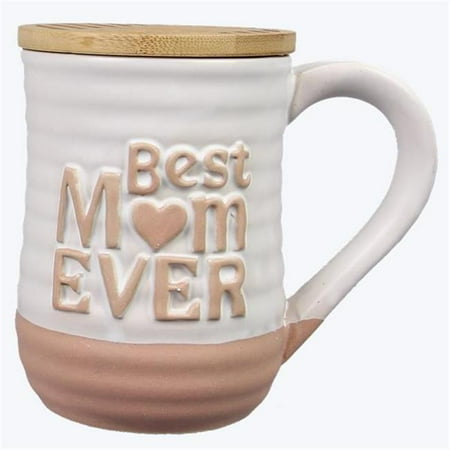 

Youngs 11652 Ceramic Mom Mug with Large Embossed Word & Wood Coaster
