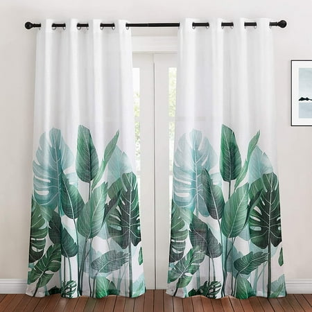 Sheer Curtains 84 Inch Length Linen Textured Semi Tropical Leaves Pattern Half Translucent Window Ds For Bedroom Living Room French Door 2 Panels W 50 X L Canada Sheer Curtains 84 Inch Length Linen, Curtains 50 Inch Length