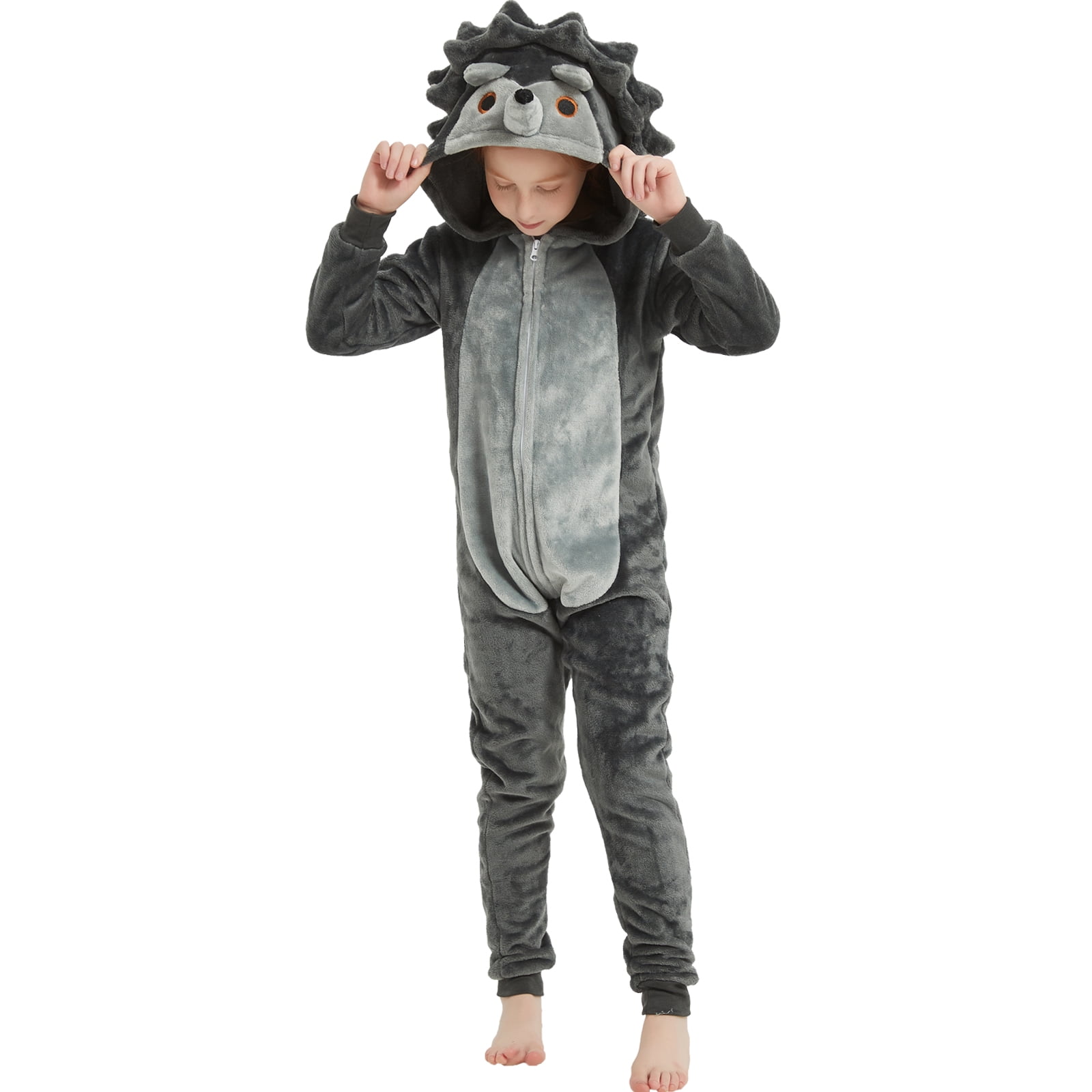 SWEETXIN Kids Hedgehog One-Piece Pajamas Halloween Snug Plush Costume Sleepwear Christmas Gifts for Girls Boys 12Years