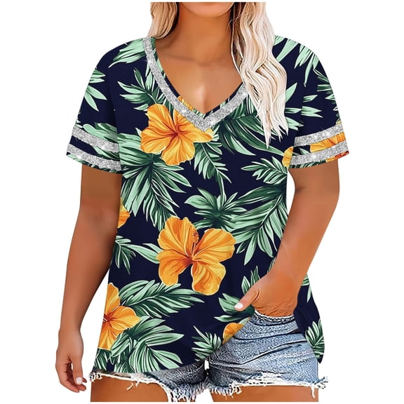 Women's Oversized T-Shirts Short Sleeve V-Neck Plus Size Tops Summer Loose Fit Tees Trendy Comfy Softs Baggy Casual Fashion Going Out Tunic Top