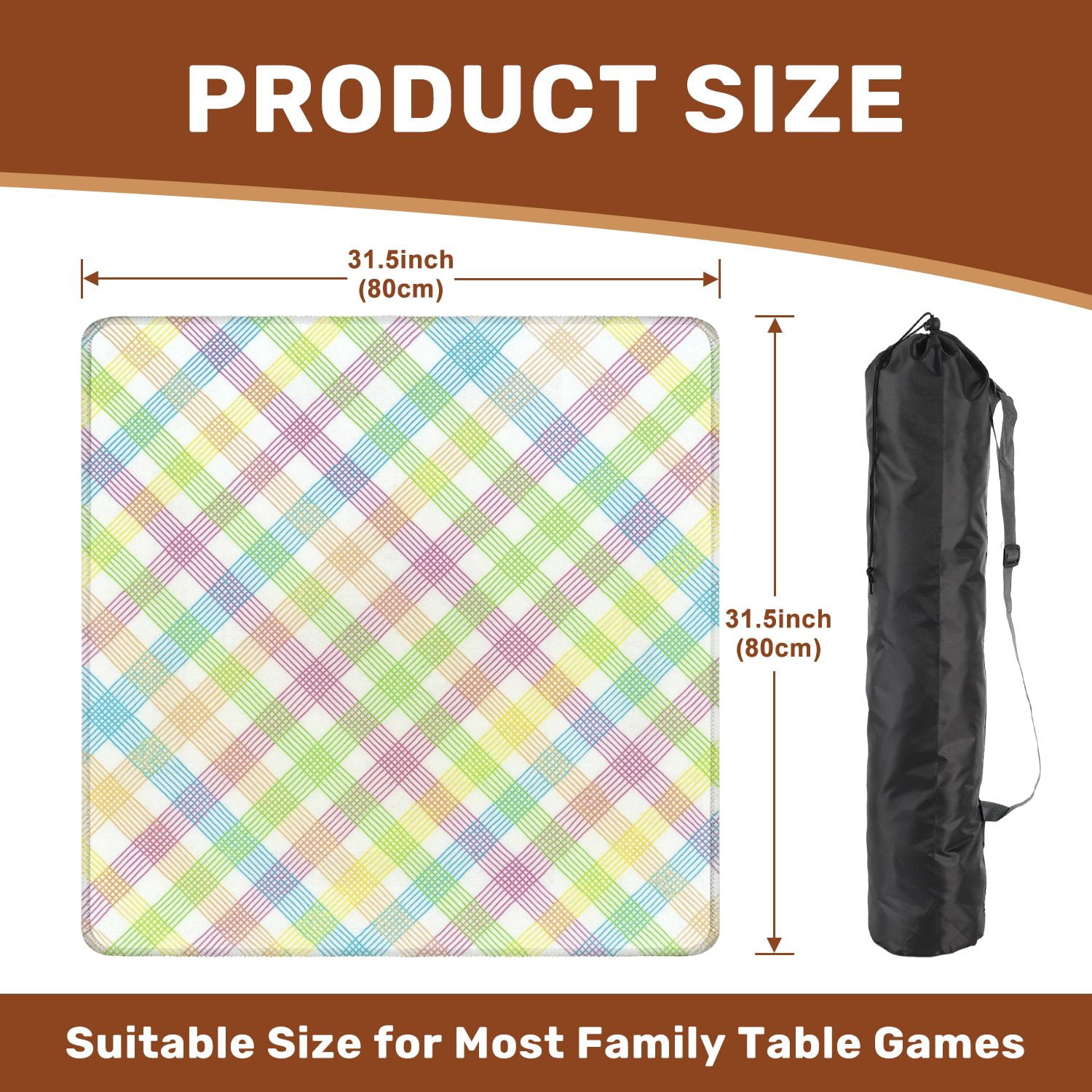 Mahjong Mat 31.5" x 31.5" Colorful Plaid Soft Pastel Hues Green Blue Purple Yellow Non-Slip Noise Reduction American Mahjong Tiles Table Cover for Dominoes Poker Card Board Games Gift