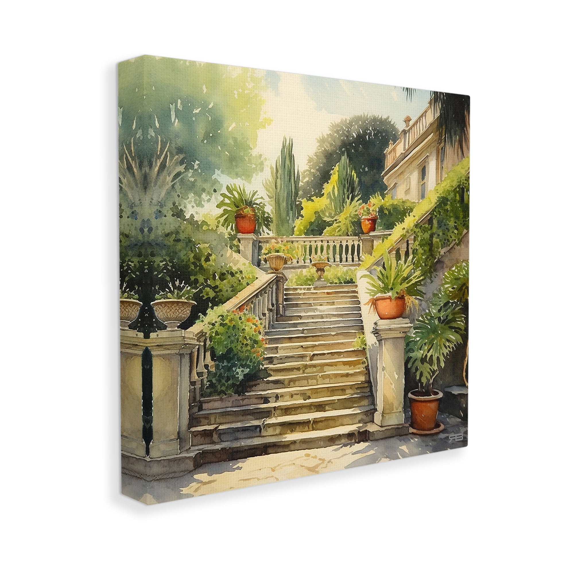 Stupell Industries Luxurious Villa Stairway Botanical & Floral Painting Gallery Wrapped Canvas Art Print Wall Art, 36 x 36