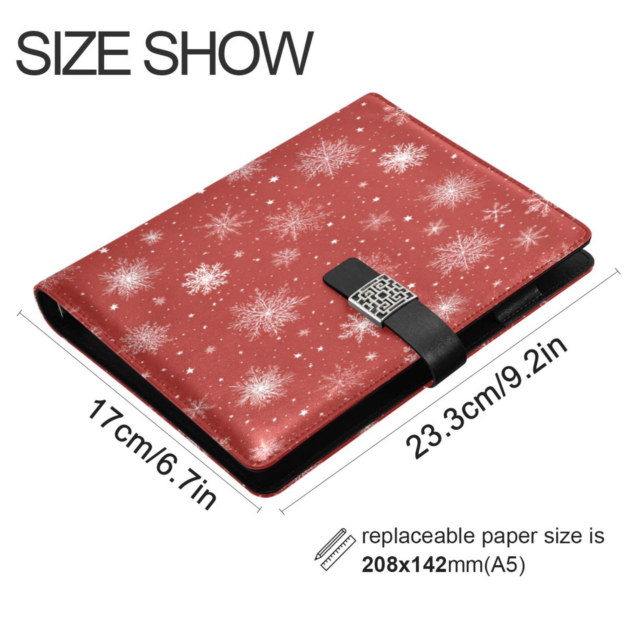 Leather Planner Leather Notebook Notebook Journal Binder Design Pen Pocket Design Convenient for Storage White Snowflakes and Stars