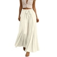 thumbnail image 2 of Maqroz Summer Pants for Women High Waisted Wide Leg Trousers Front Slit Overlap Bow Tie Waist Casual Holiday Beach Vacation Flowy Clothing, 2 of 5