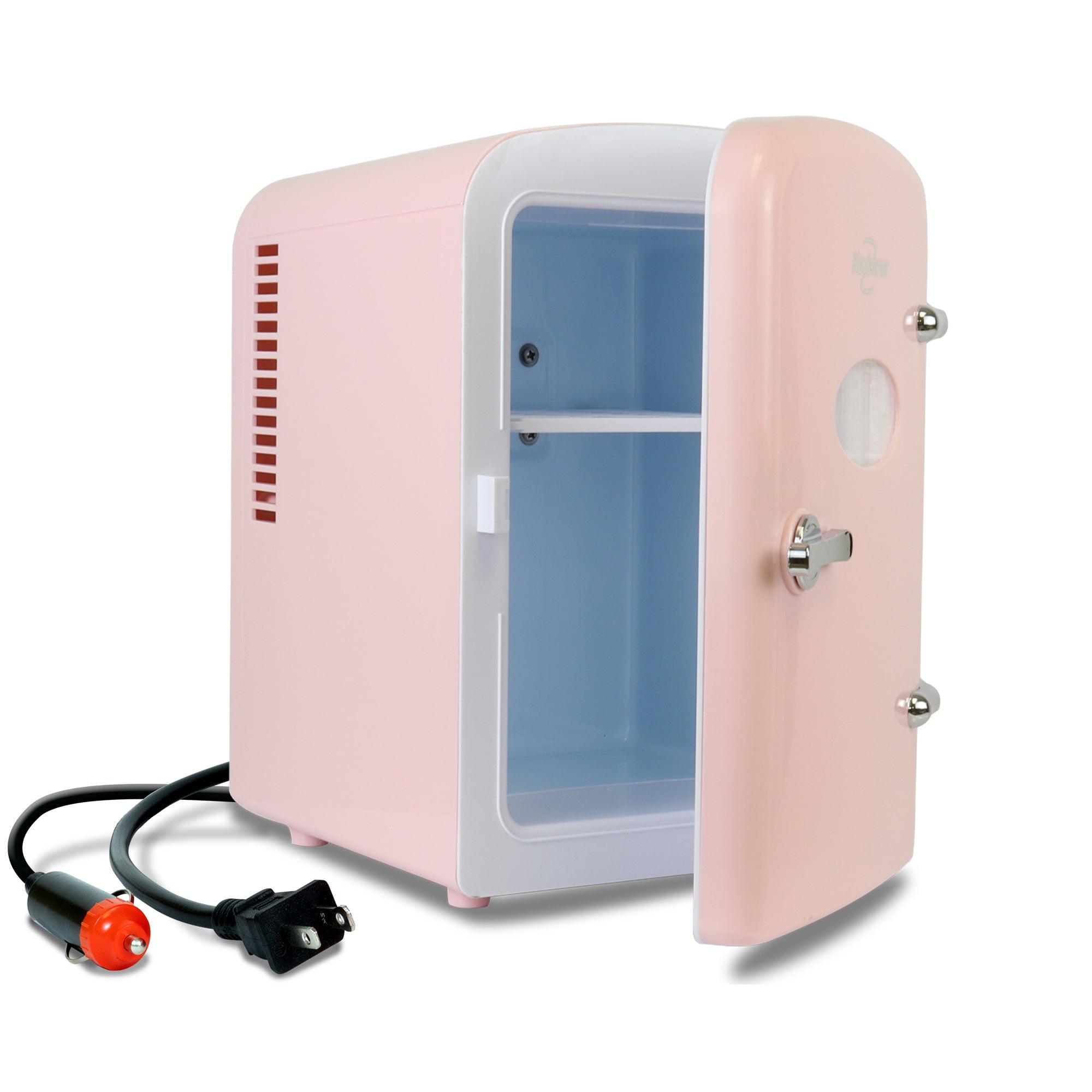 Koolatron Retro Mini Portable Fridge, 4L Compact Refrigerator for Skincare, Beauty Serum, Face Mask, Personal Cooler, Includes 12V and AC Cords, Desktop Accessory for Home Office Dorm Travel, Pink