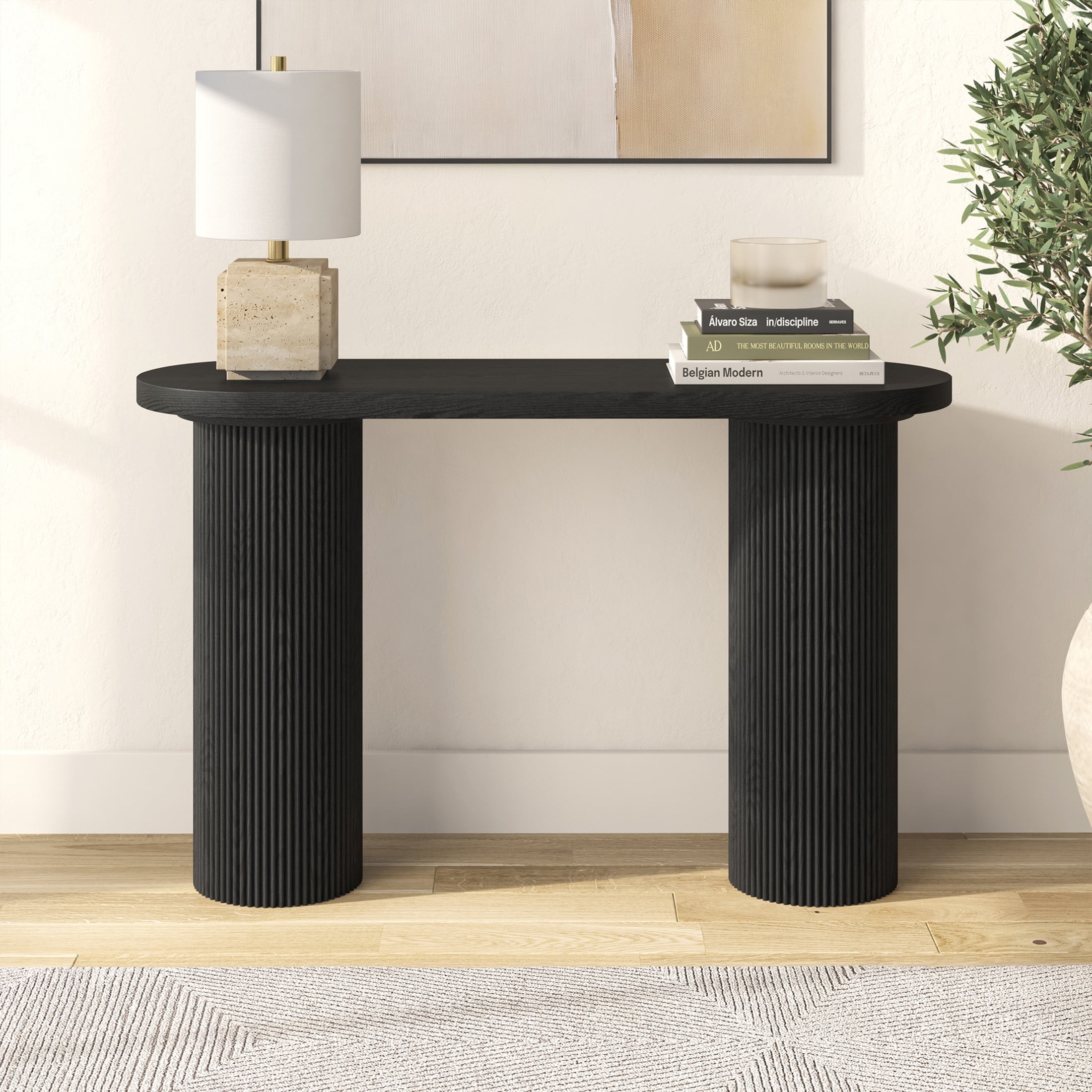 Evelyn&Zoe Modern/Contemporary 55" Wide Black Grain Console Table