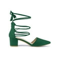 thumbnail image 3 of BLISSFUL STEP Women Pointed Toe Block Heels Lace Up Pumps Emerald Green 9, 3 of 7