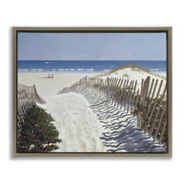 Stupell Industries Fenced Pathway to Beach Nature Painting Brown Floater Framed Canvas Art Print Wall Art, 21 x 17