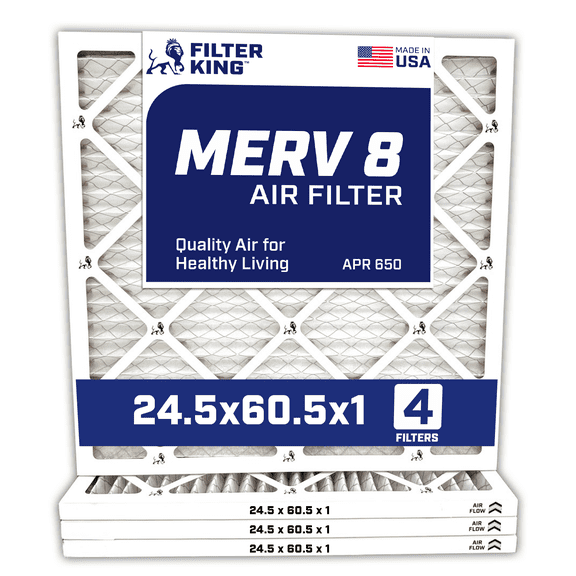 Filter King 24.5x60.5x1 Air Filter | 4-PACK | MERV 8 HVAC Pleated A/C Furnace Filters | MADE IN USA | Actual Size: 24.5 x 60.5 x .75"