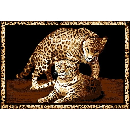 African Leopard Family Bordered Area Rug Modern Playful Jaguars Novelty