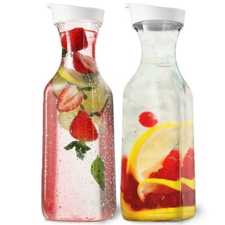PRESTIGE Mimosa Bar Glass Carafe With Lids - 27oz Glass Mimosa Pitcher  w/Plastic Carafe Lid, Wine Carafes & Pitchers, Juice Jar Containers, Juice  Jug