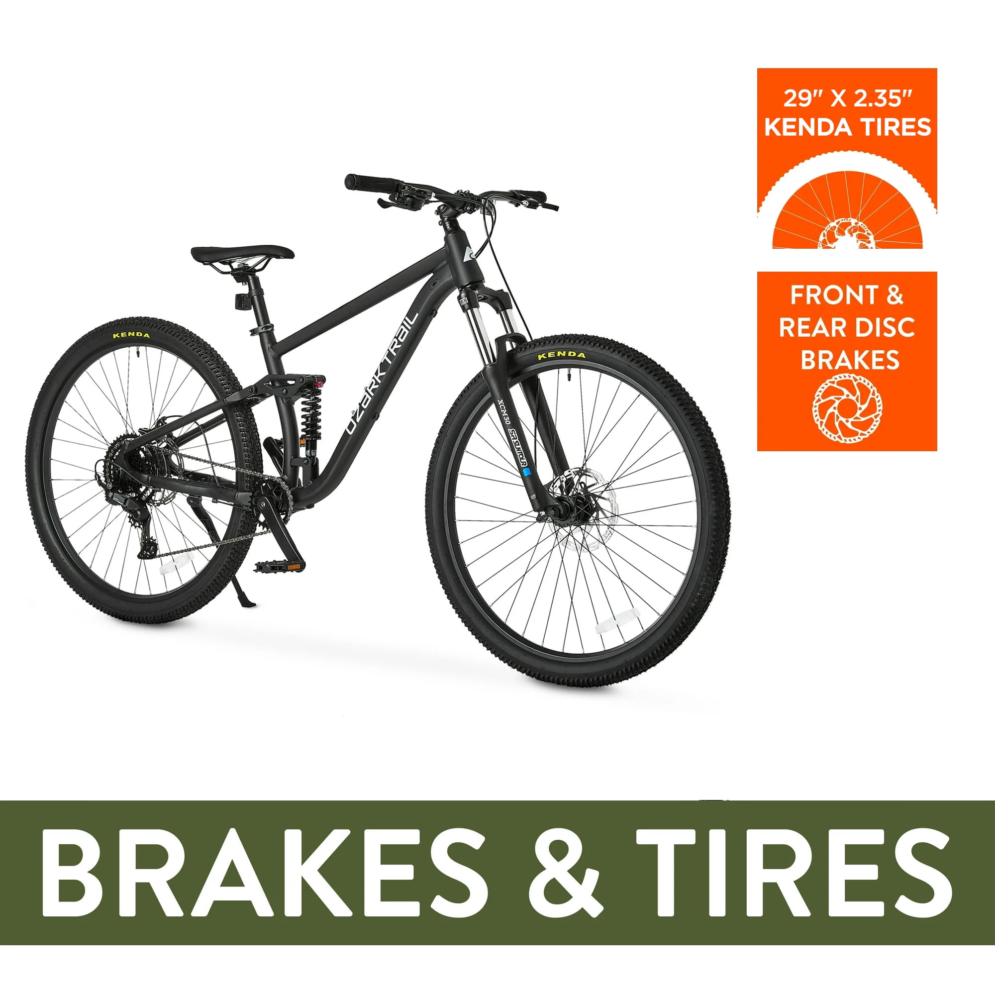 Ozark Trail 29" FS.2 Slalom Full Suspension Mountain Bike, Large Frame, Fits Riders 5'10" - 6'2"+, Black, Adult, Unisex, Online Only